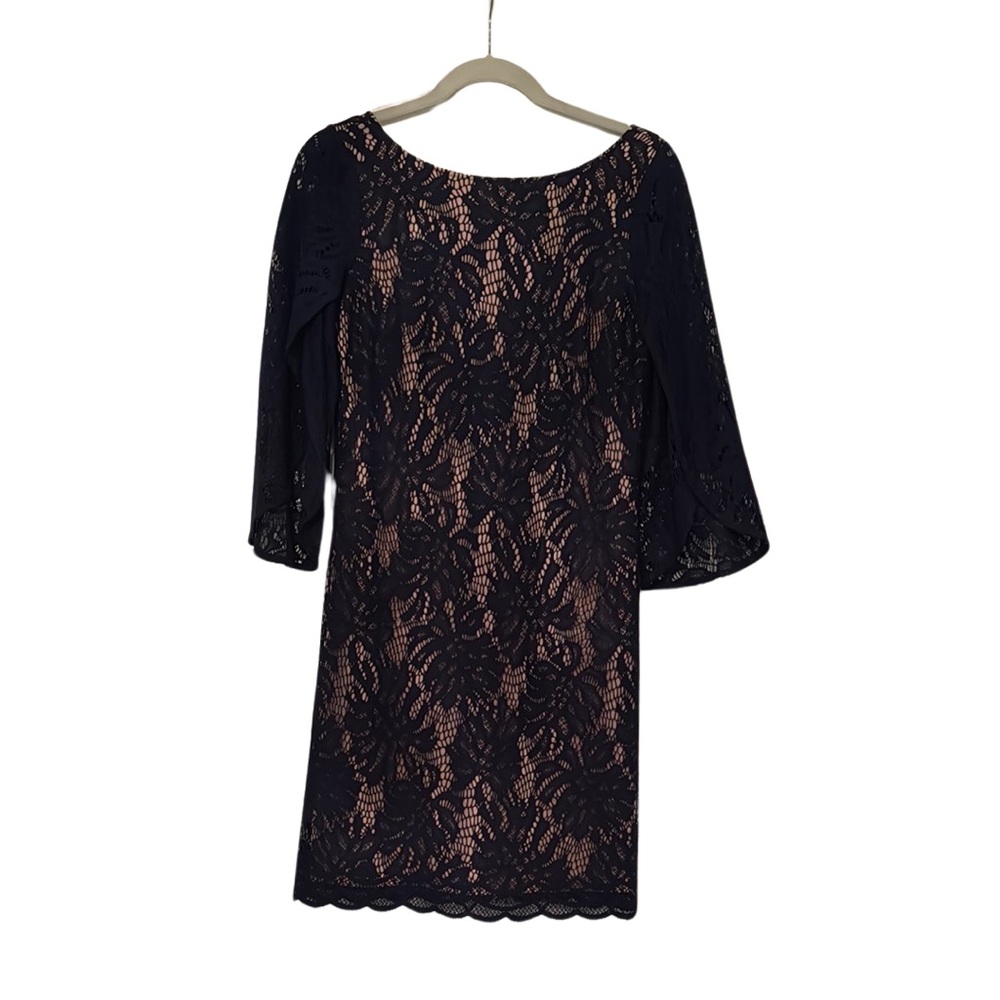 Lilly Pulitzer Navy and Tan Sheath Dress with Bell Sleeves